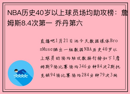 NBA历史40岁以上球员场均助攻榜:詹姆斯8.4次第一 乔丹第六